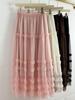 Elegant Patchwork Ruffle Hem Midi A-line Skirt - Slimming, Versatile & Commuter-friendly