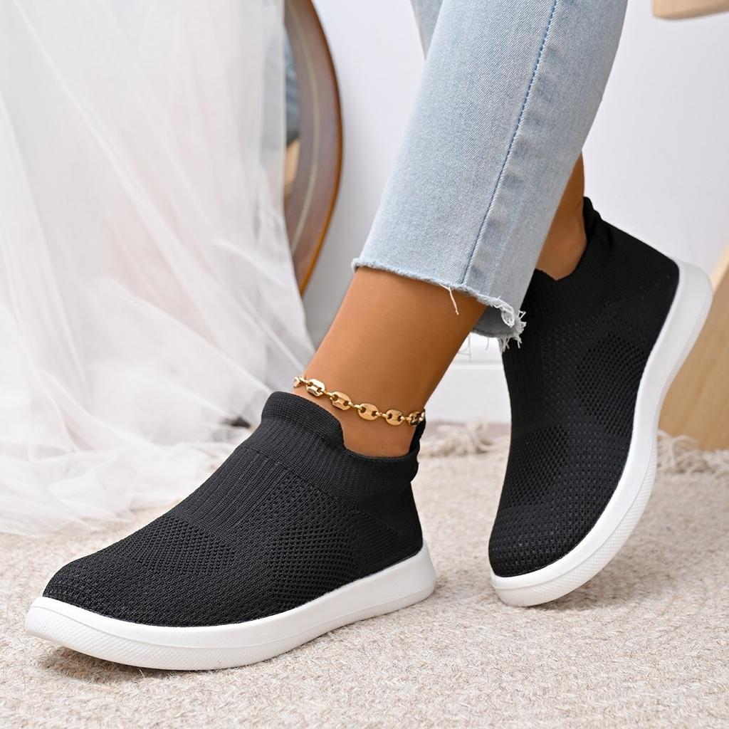 Fashion Women Vulcanized Shoes Solid Color Round Head Sneakers Slip On Flats Shoes Women Loafers Plus Size 43 Walking Flat Shoes