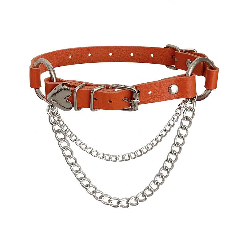 Punk PU leather collar heart-shaped peach heart chain necklace original goth neck chain love exaggerated collarbone chain