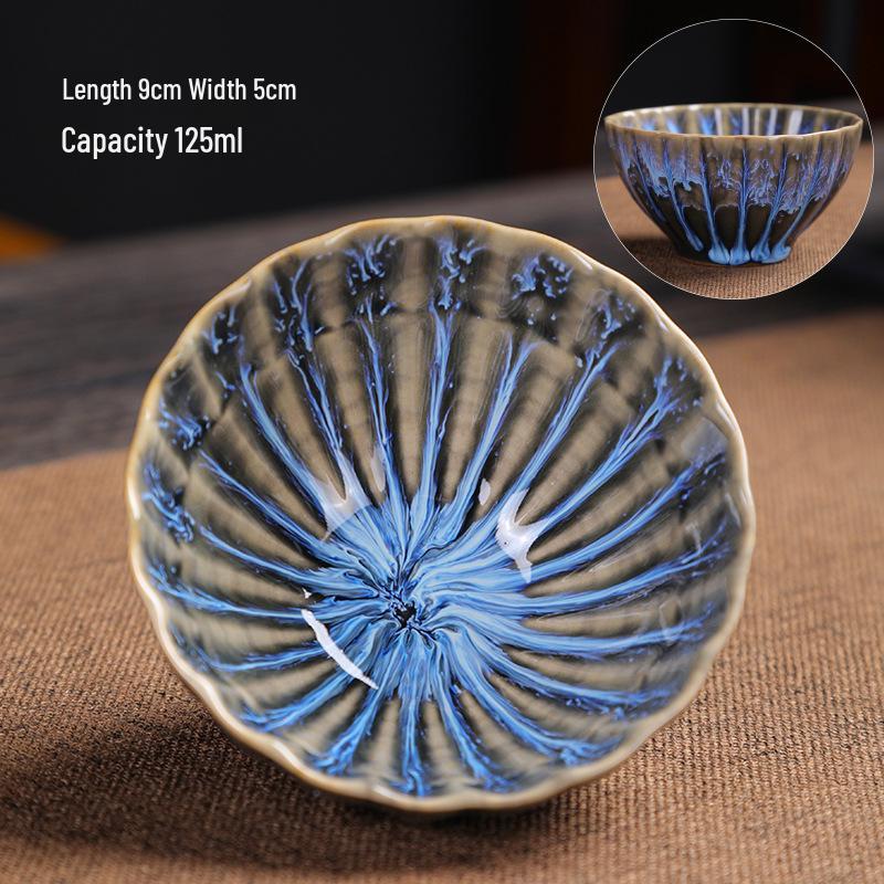 Handcrafted Jianzhan Tenmoku Glazed Ceramic Teacup - Large Creative Douli Tasting Bowl.