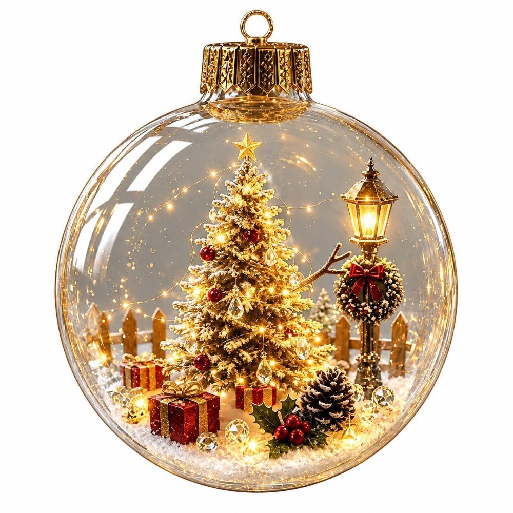 Acrylic Clear Christmas Bauble Hanging LED Lighted Christmas Spherical Pendant Christmas Tree
