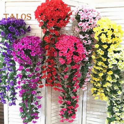 2 stuks Hangende Kunstmatige Violette Bloem UV-bestendig Realistisch Nep Zijden Bloem Rank Bruiloftsfeest Binnen Buiten Tuin Muur Hangende Kunstbloem