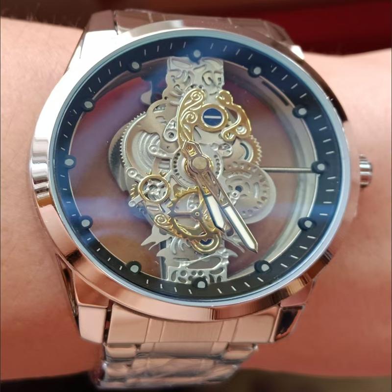 Luxury Brand Mens Watches Fashion Double-sided Hollow Dial Steel Quartz Wristwatch Waterproof Business Men's Clock