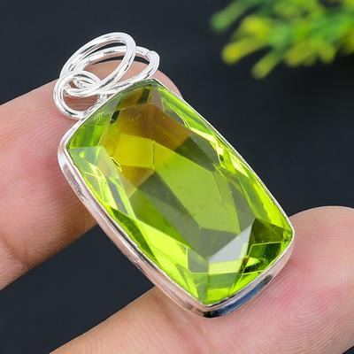 Natürlicher Peridot-Edelstein, handgefertigt, 925er Sterlingsilber, Geschenkanhänger, 4,5 cm, I5S26