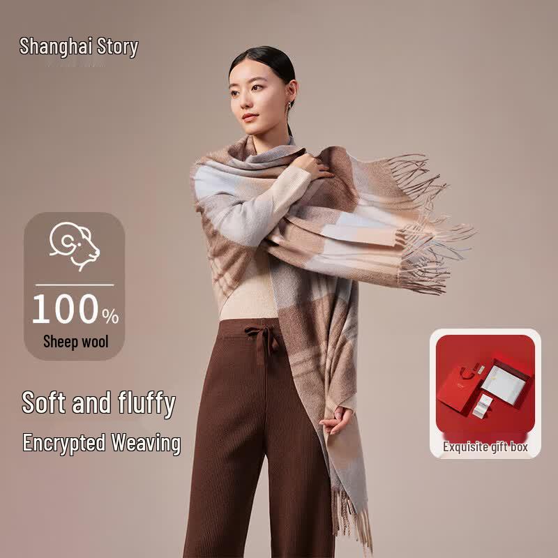 Premium 100% Wool Plaid Shawl Scarf 200x70cm (with tassels)