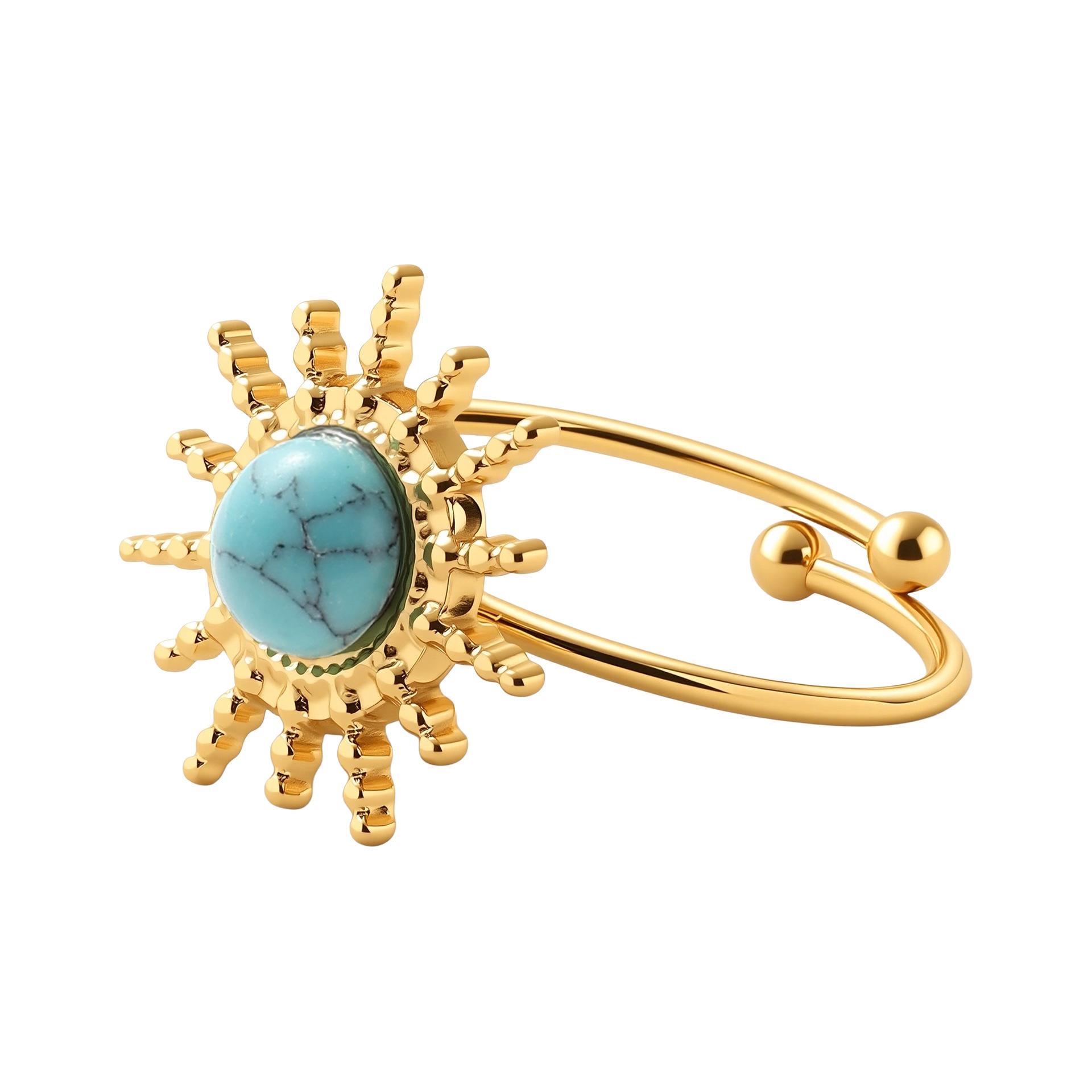 

European-American Retro 18k Gold Plated Stainless Steel Gemstone Vintage Ring