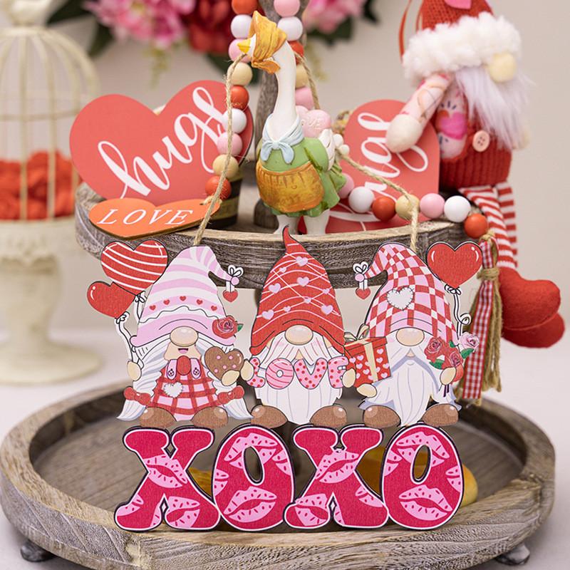 Whimsical Pink Wood Gnome Love Hanging Decor Ideal For Valentines Day Celebrations