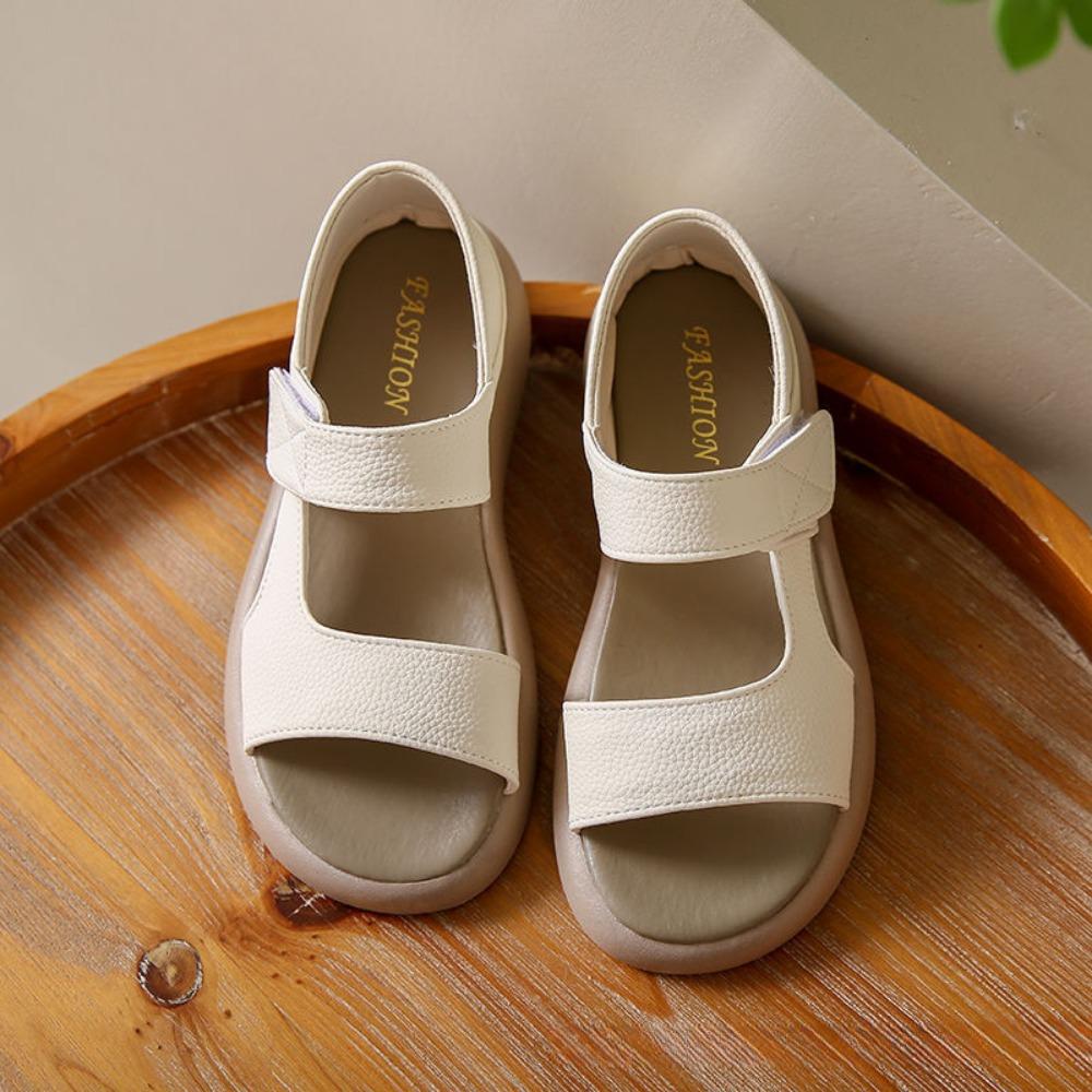 Summer Slip-on Real Soft Leather Soft Bottom Retro Sandals Flat Plus Size Casual Soft Leather Shoes Plus Size Beach Women