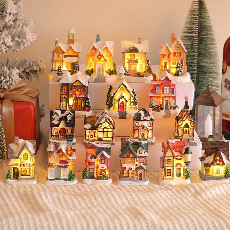 [PLUM]Decorations Village House Decor Xmas Lantern Decorative Resin House Collectible Buildings Figurine With LED Light