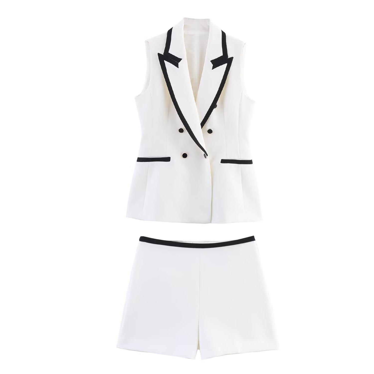 

Women s 2025 Summer French Chic Color Block Sleeveless Vest & Shorts Set XS