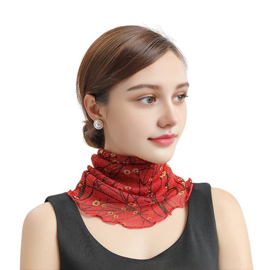 Women Floral Chiffon Ring Scarf Neck Guard False Collar Elastic Bib Wraps Travel Scarf Versatile Accessory