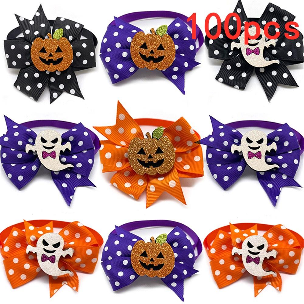 50/100pcs Halloween Pet Dog Accessories Pet Dog Bow Ties with Pumpkin Accessories Pet Dog Collar Holiday Bow Tie Pet Supplies