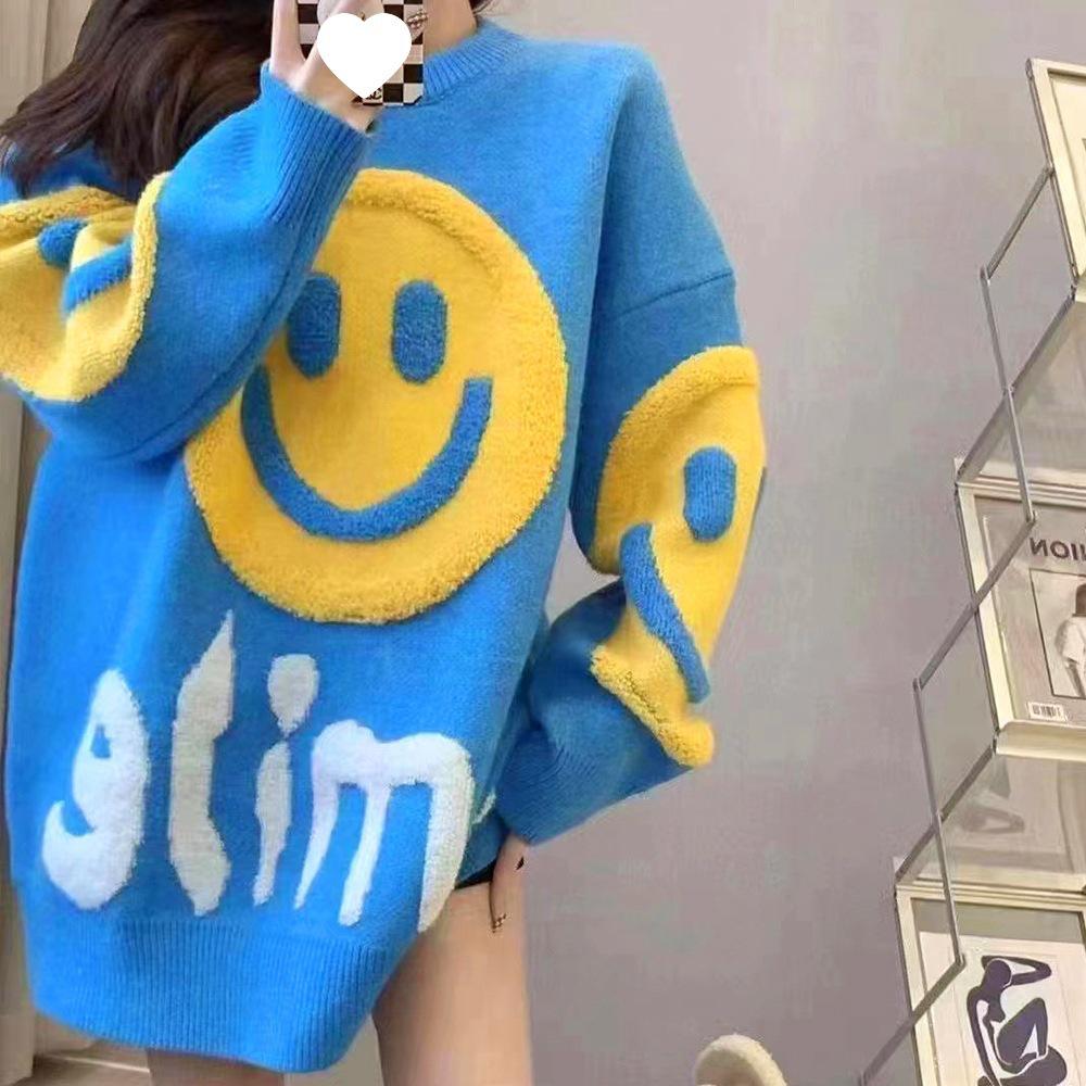 Autumn & Winter Women's Smiley Face Comfy Knit Sweater - Versatile Loose-Fit Pullover