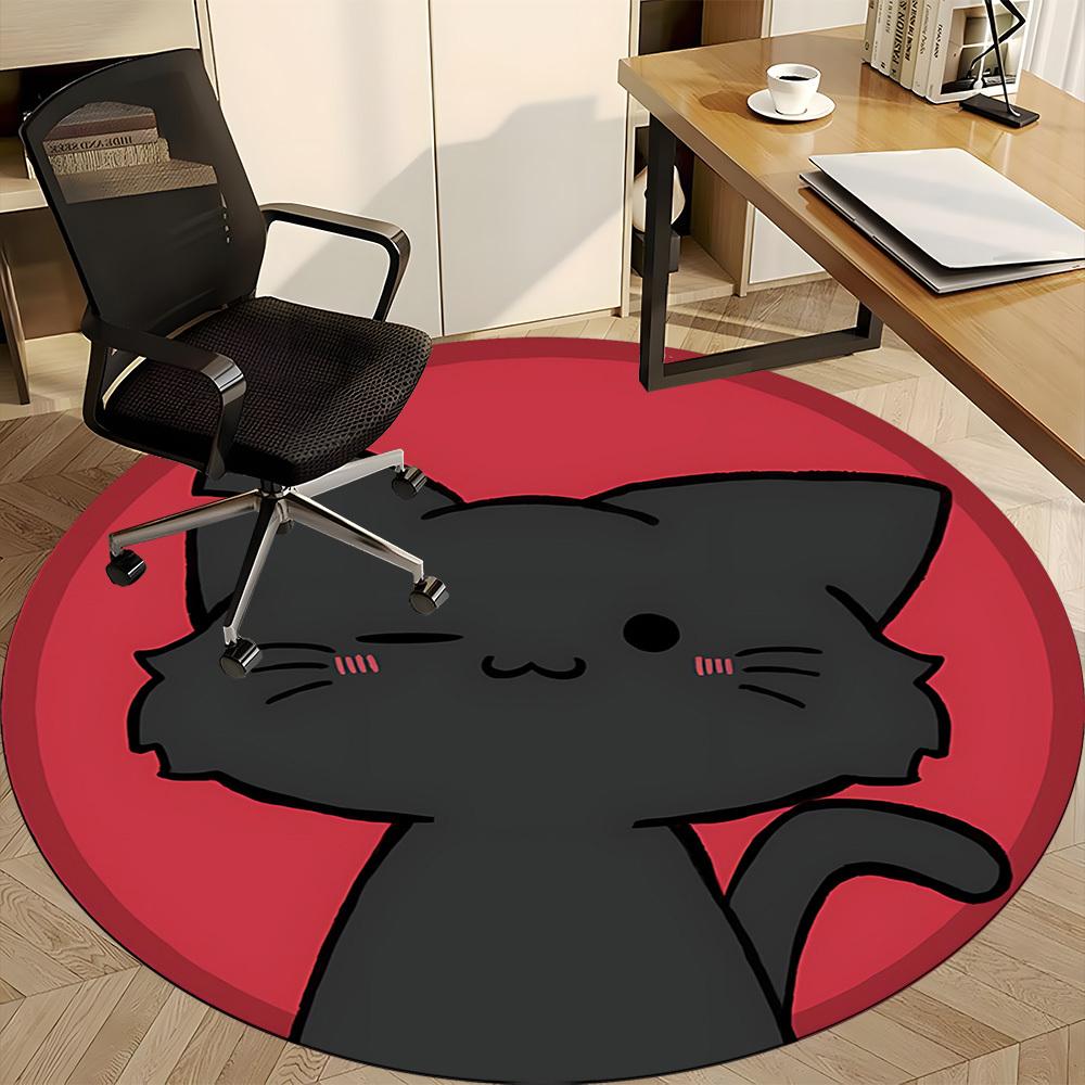 1pc Cat Pet Office Round Area Rug, Indoor Mat Suitable For Office, Under Office Chairs Bedroom Living Room Home Decor, Room Deco