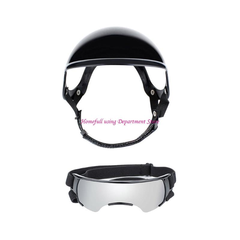 

Fashion Dog Sports Safety Helmet And Eye Protections Goggles Set For Pet Camping срібний