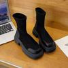Fashion Temperament Brown Versatile Thick Heel Platform Short Boots Women's New Autumn Elastic Thin Boots