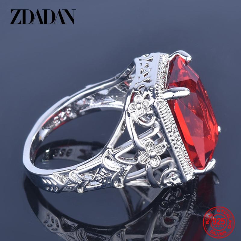 925 Sterling Silver Square Ruby Ring for Women Fashion Wedding Party Jewelry Gift Wholesale