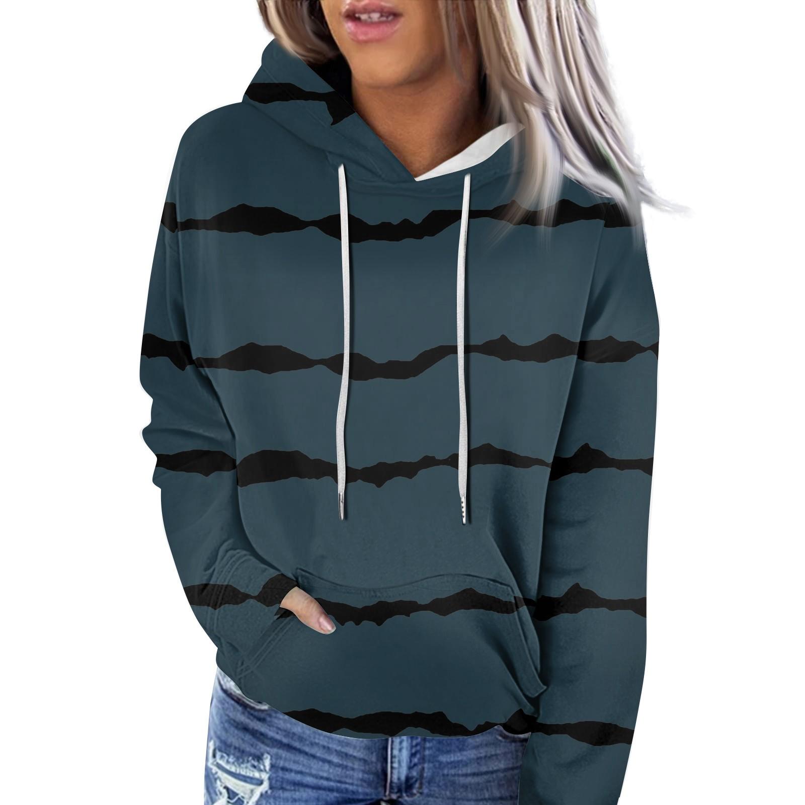 

Женская модная повседневная толстовка с длинным рукавом и полосатым принтом S тёмно-синий