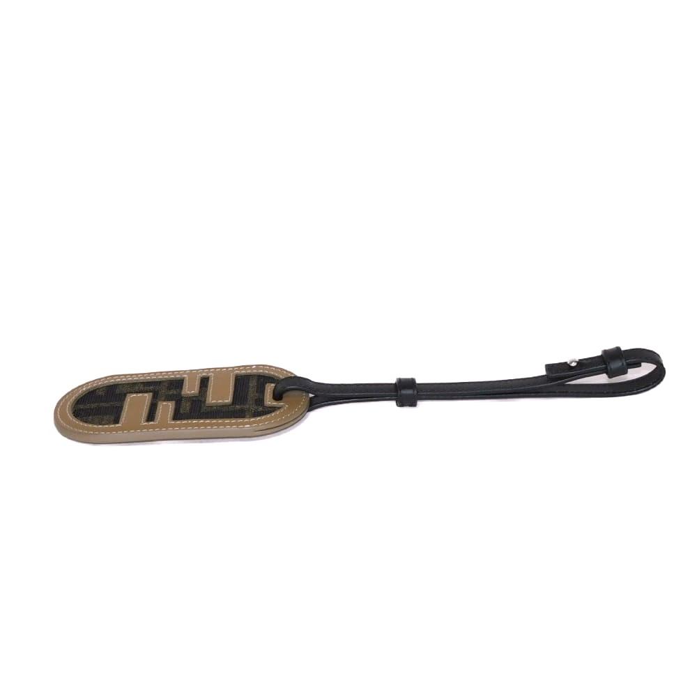 Used 11491 FF Logo Name Badge Travel Tag 7AS115 AL8H F1IKC 7989 Logo Khaki Calfskin Unused Zucca Fabric Brown Unisex