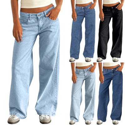 Damen Farbjeans Locker Lässig Gerades Bein Weites Bein Hose