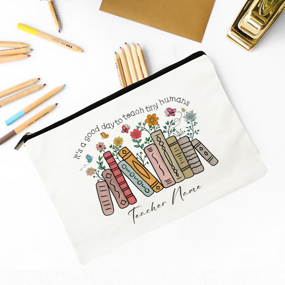 Thank You for Helping Me Grow Custom Name Makeup Bag Personalised Pencil Bags Travel Toiletries Storage Pouch Gifts for Teacher