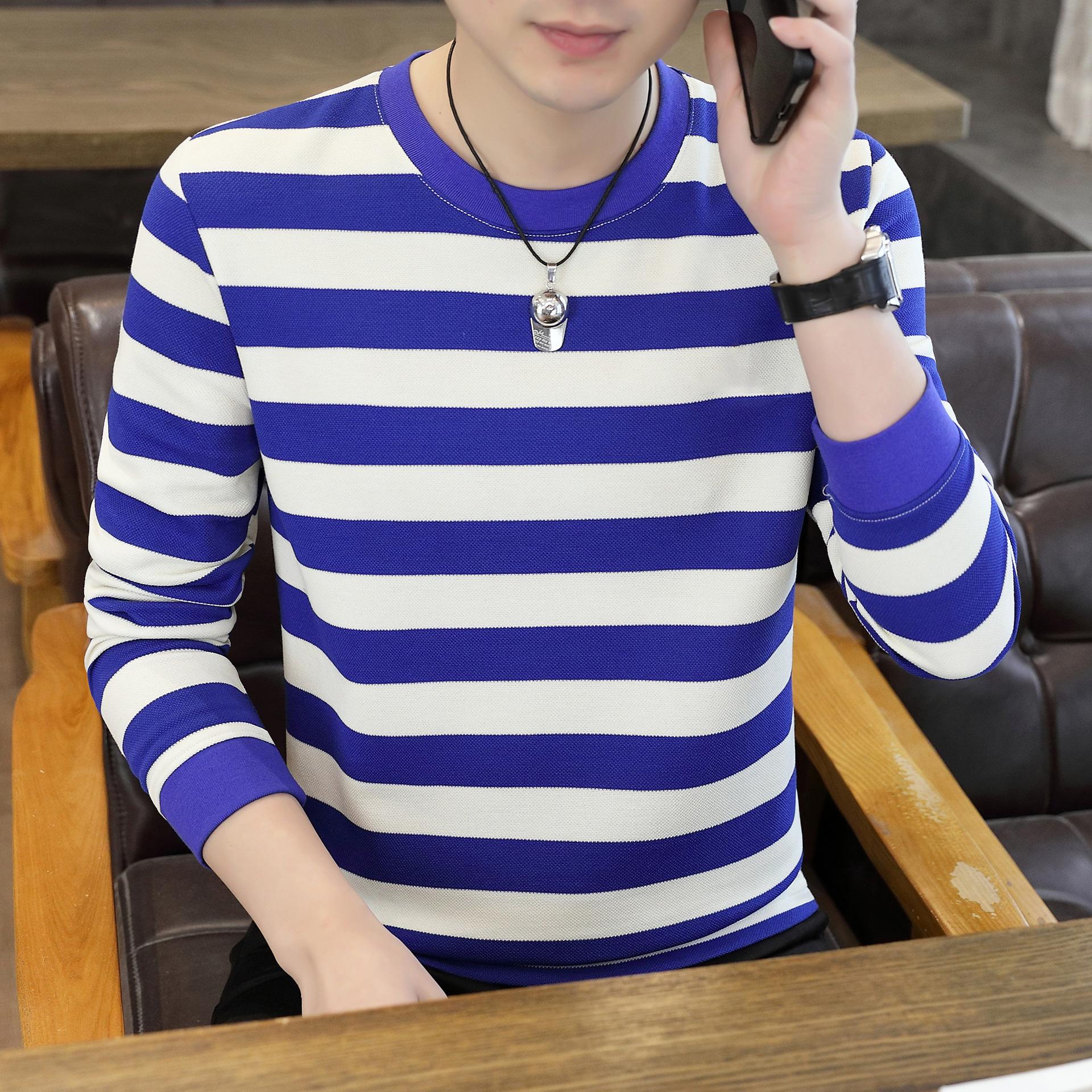 Autumn Men s Crew Neck Long Sleeve Striped M