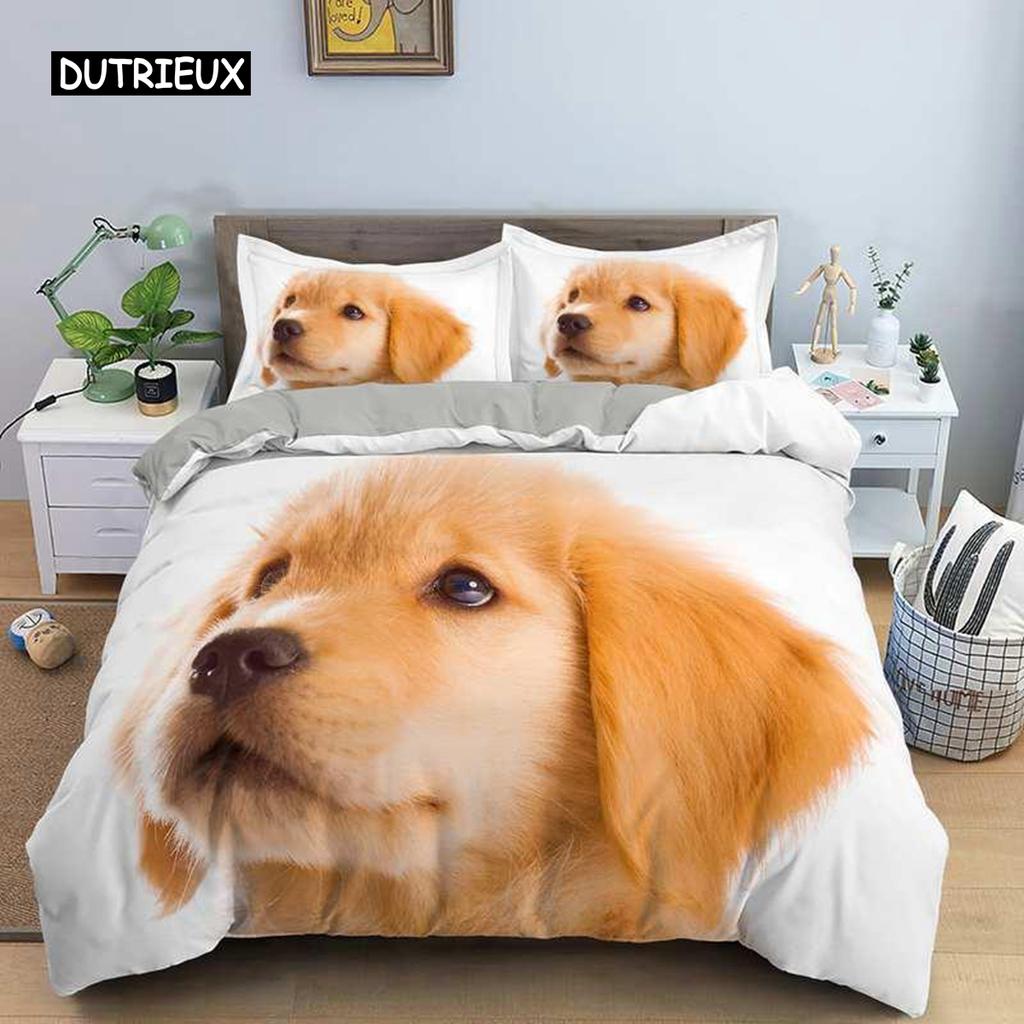 Lovely Animal 3D Bedding Sets White Duvet Quilt Cover Set Comforter Bed Linen Pillowcase King Queen 200*220cm Size Dogs Pets Dog