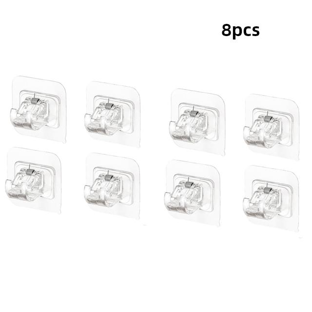 

2 шт., регулируемый держатель для карнизов без гвоздей, зажимные крючки, держатели кронштейнов для стержней, клейкая настенная штора с фиксированным зажимом, крючок для подвесной стойки 8pcs чистый