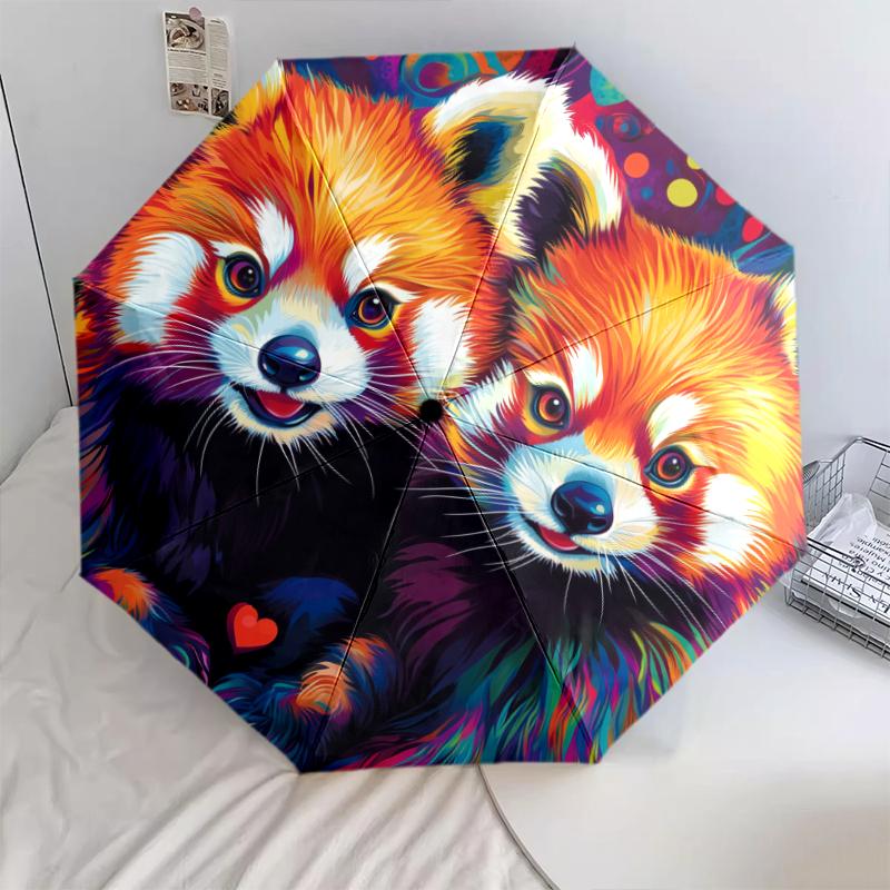 Two Red Pandas Pattern, Automatic Folding Umbrella, Portable and Foldable Design, 8 Ribs, a Christmas or Birthday Gift.