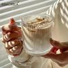 KEMORELA 1/2PCS Vertical Grain Glass Coffee Cup 350ML Water Cup With Handle Suitable Iced Coffee Juice Cup Valentine's Day Gifts