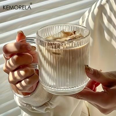 KEMORELA 1/2 PCS Tasse à Café en Verre à Grain Vertical 350ML Tasse à Eau avec Poignée Convient pour Café Glacé Jus Tasse Cadeaux de la Saint-Valentin