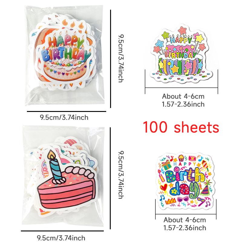 100 PCS Cute Birthday Stickers Kids Teens Vinyl Waterproof Cute Birthday Party Stickers Kawaii Stickers Pack Birthday Party