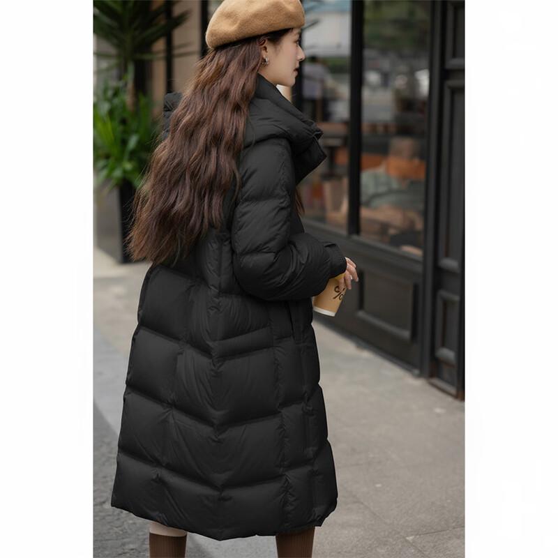 Mocana Women's Long Hooded 90% White Duck Down Puffer Jacket