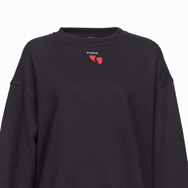 Pinko Solid Color Logo Heart Embroidery Round Neck Sweatshirt Women Sweatshirt Black 102199A1TM-Z99
