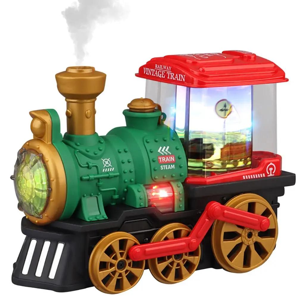 

Electric steam spray antique model train with lights, audio toy car, children s electric toys