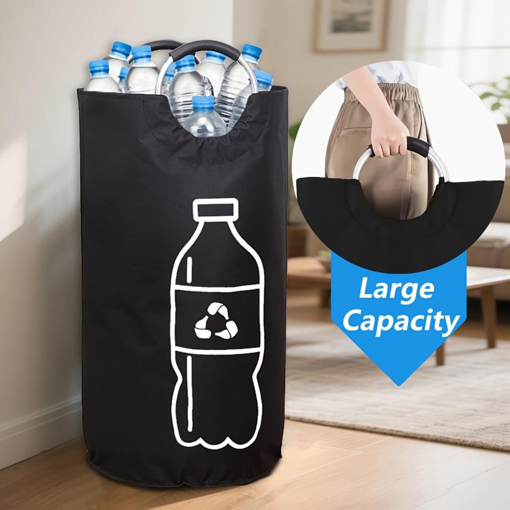 Extra Large Capacity Foldable Recycling For Home - Cylindrical Open-Top Design, Multi-Purpose Storage Basket For Plastic Bottles, Space-Saving