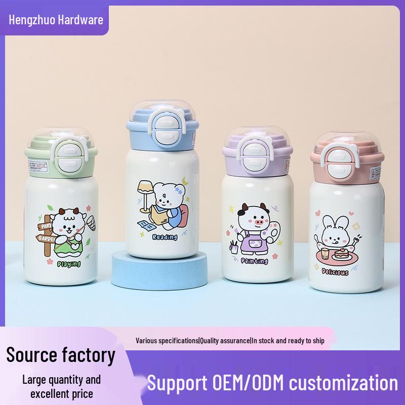 Charming Children's Insulated Pop-up Cup with Cartoon Design - Portable and Cute for Girls