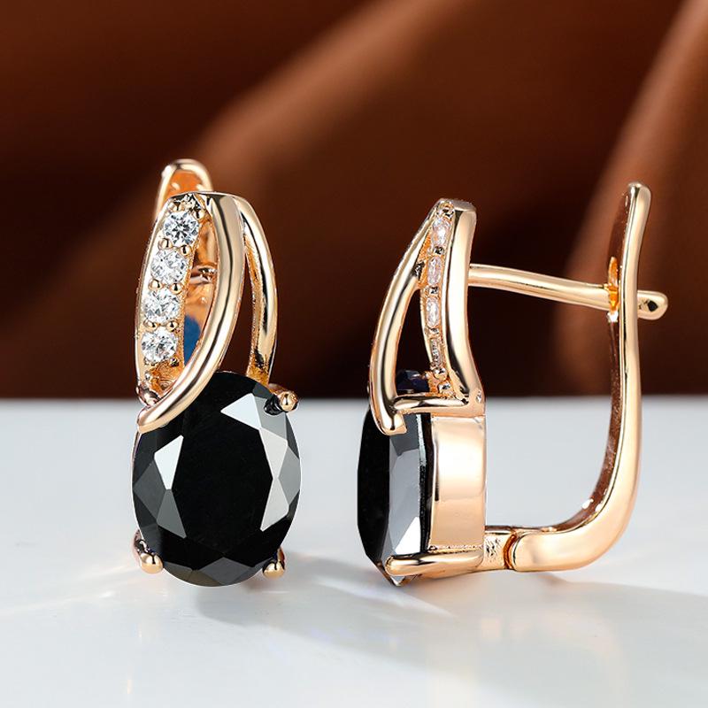 Oval Blue Zircon Diamond Champagne Gold-Plated Earrings for Weddings & Engagements