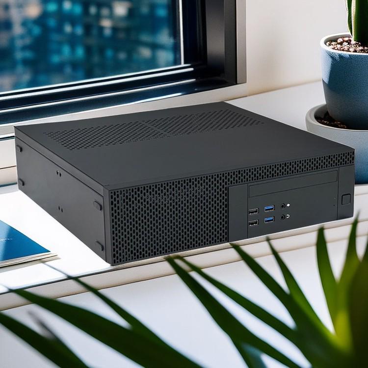 SKTC UX02 Desktop-Gehäuse: Kompatibel mit MATX-Motherboard, 1U-Netzteil, optischem Laufwerk, Grafikkarte; Aufstellbares & Liegendes Design.