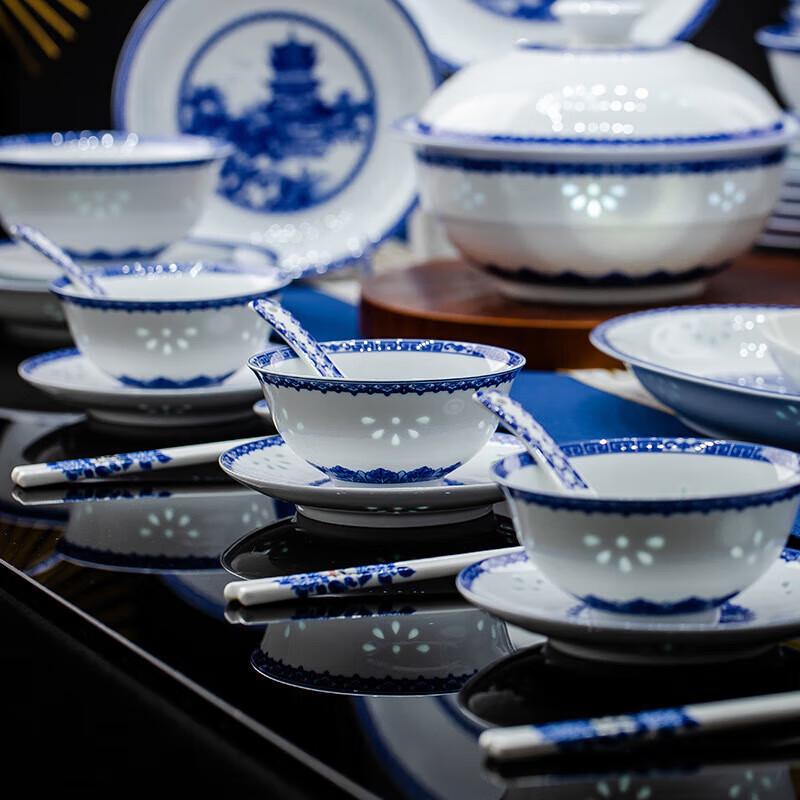 Xiyao Blue and White Linglong Ceramic Dinnerware Set
