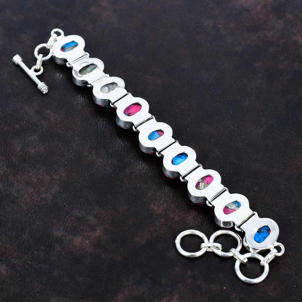 Cotton Candy Turquoise Bracelet 925 Sterling Silver Bracelet Adjustable Chain Bracelet Handmade Jewelry Gemstone Bracelet Anniversary Gifts