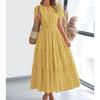 Women V-Neck Maxi Dress with Ruched Puff Sleeves for Casual Summer Wear
