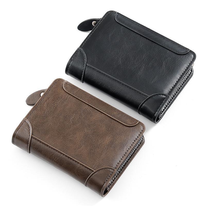 Retro Casual Herren Geldbörse Kurz Reißverschluss Mehrere Kartenfächer Münzgeldbörse Multifunktions-Kartenhalter Geldbörse Herren