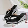 Fashion Plus Size Pu Leather Wedges Sandals Women Summer Thick Sole Non Slip Clip On Beach Slippers Comfort Chunky Platform Flip Flops