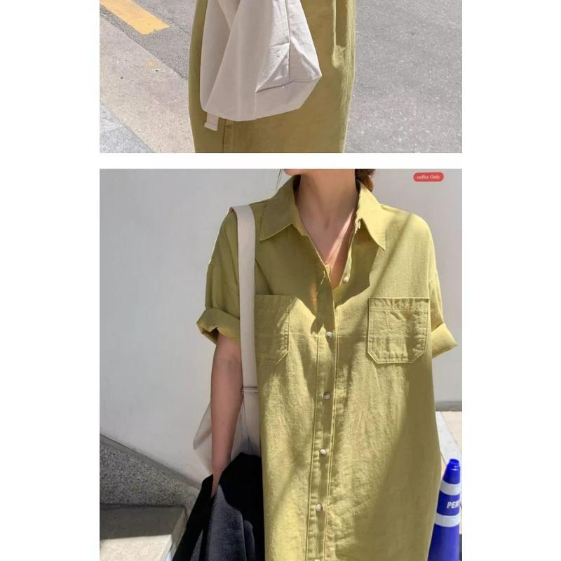 Shirtdress Women's Summer Simple Long Short Sleeve Dress Over The Knee