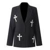Elegant Oversized Blazer With Crystal Rhinestone Embellishment Loose Fit Office Chic Jacket Women
