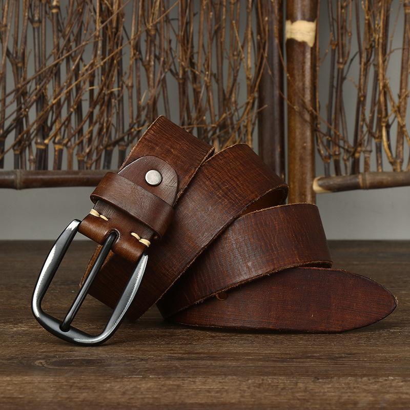 New Vintage Pure Cowhide Leather Belt, Men's Leather Fashion Trend, Needle Buckle Jeans Belt