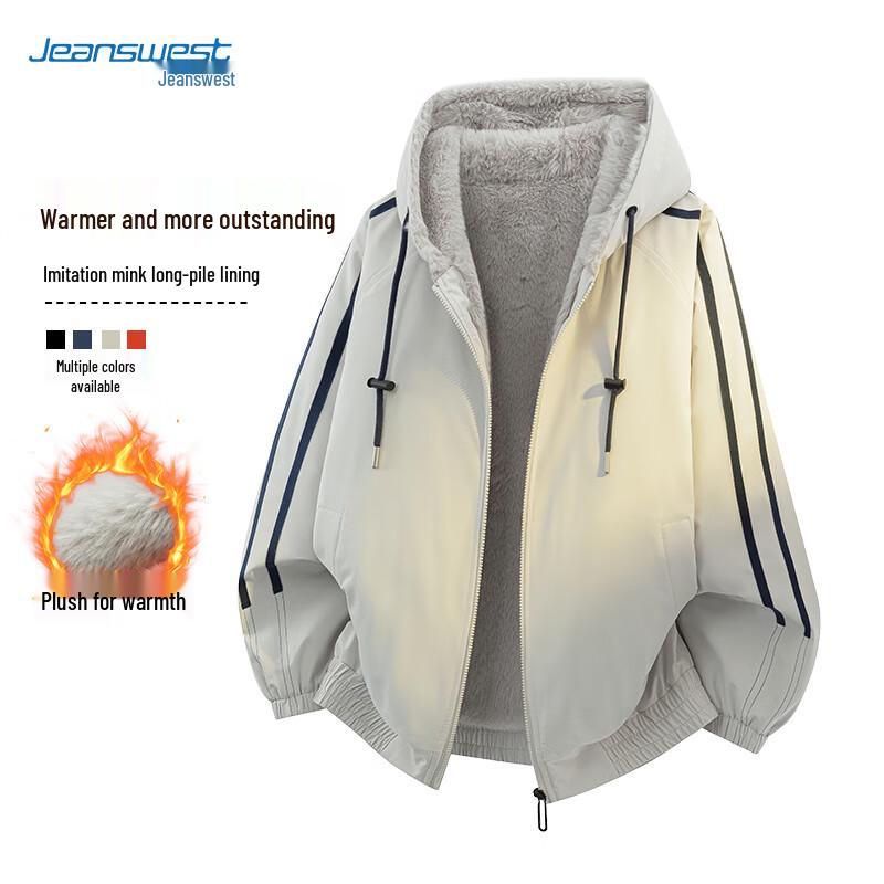 

JEANSWEST Men s Hooded Padded Jacket with Faux Fur Collar M