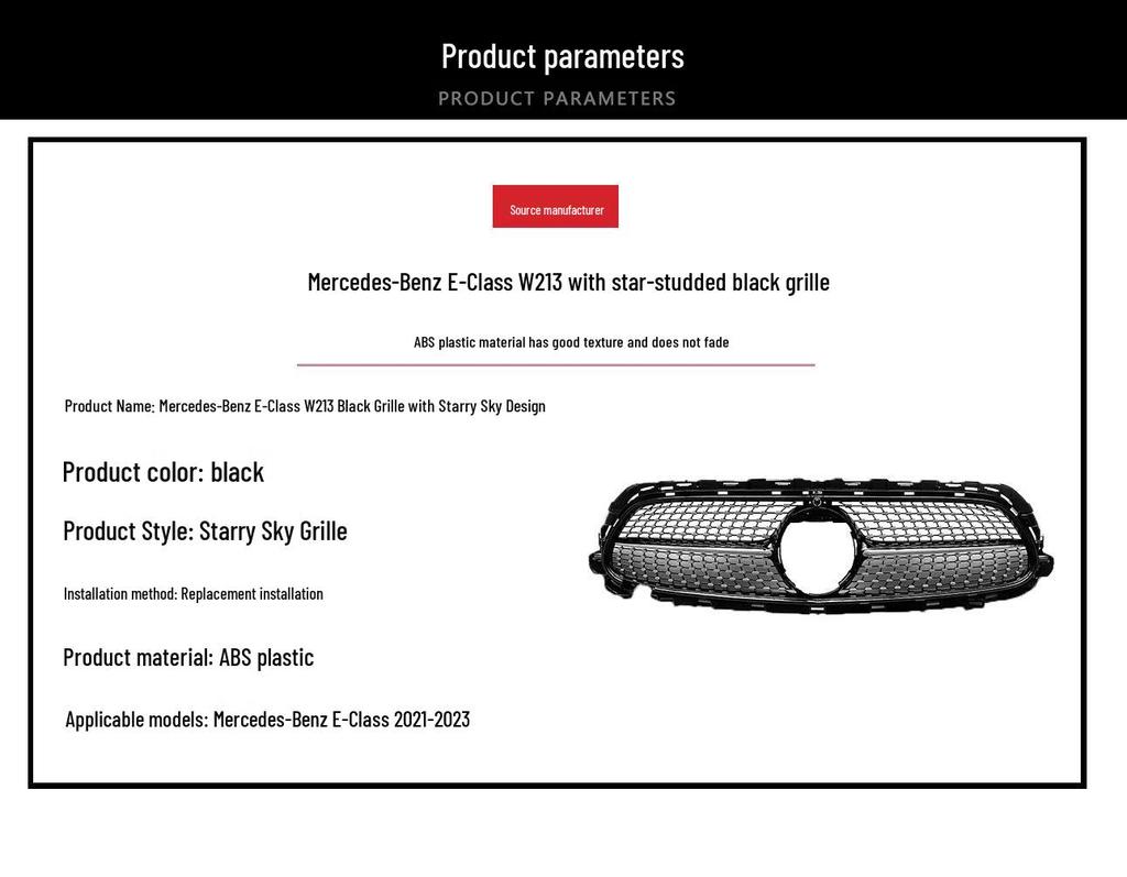 Compatible Black Front Grille for 2021-2023 Mercedes-Benz E-Class W213