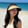 New straw woven sunscreen hat women's UV protection travel versatile big eaves cover face, thin and breathable empty top sun hat